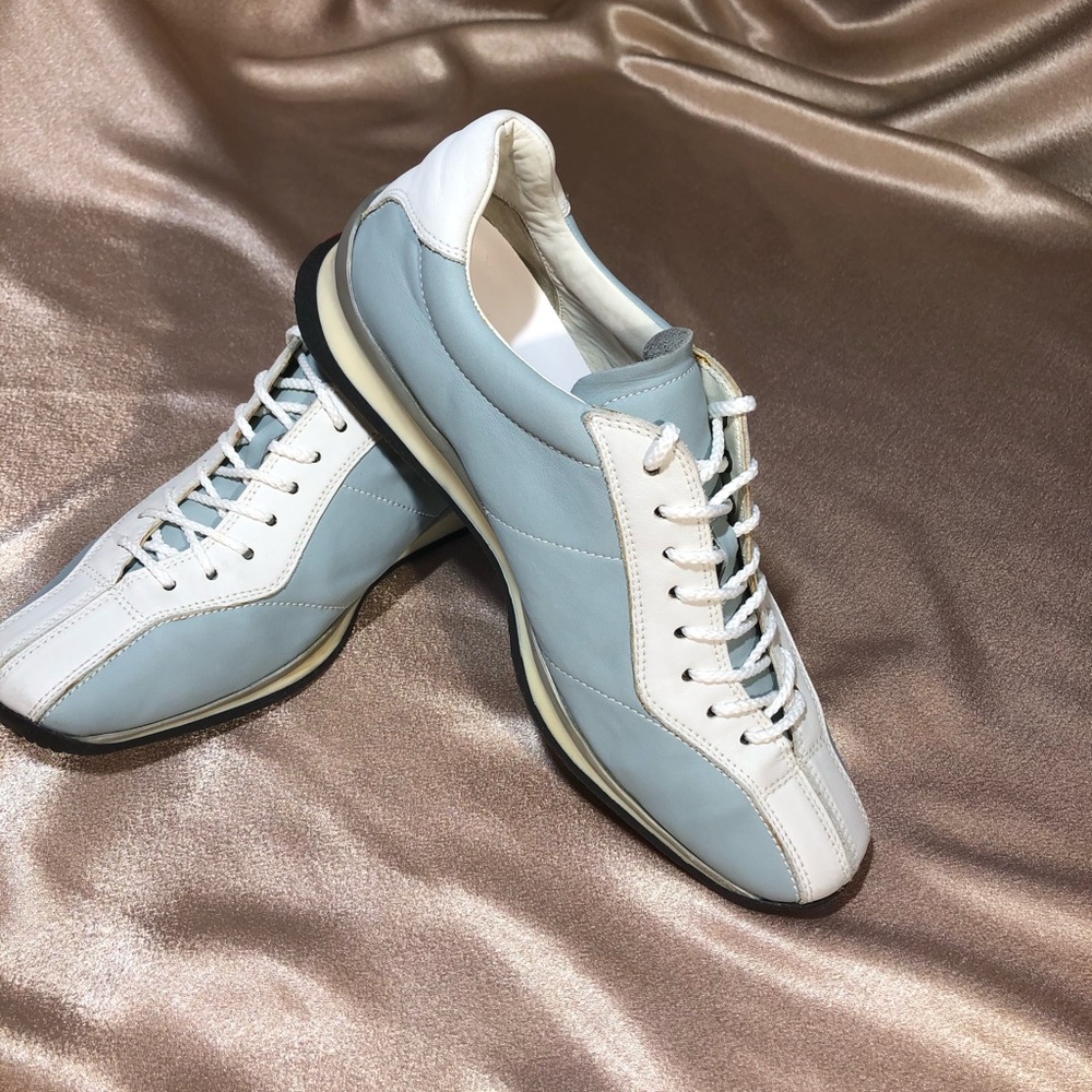 PRADA leather women sneakers shoes blue white 9